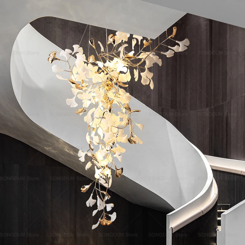 

Nordic Living Room Postmodern Gingko Leaf Ceramic Chandelier Villa Staircase Hotel Lobby Creative Restaurant Bar Chandelier