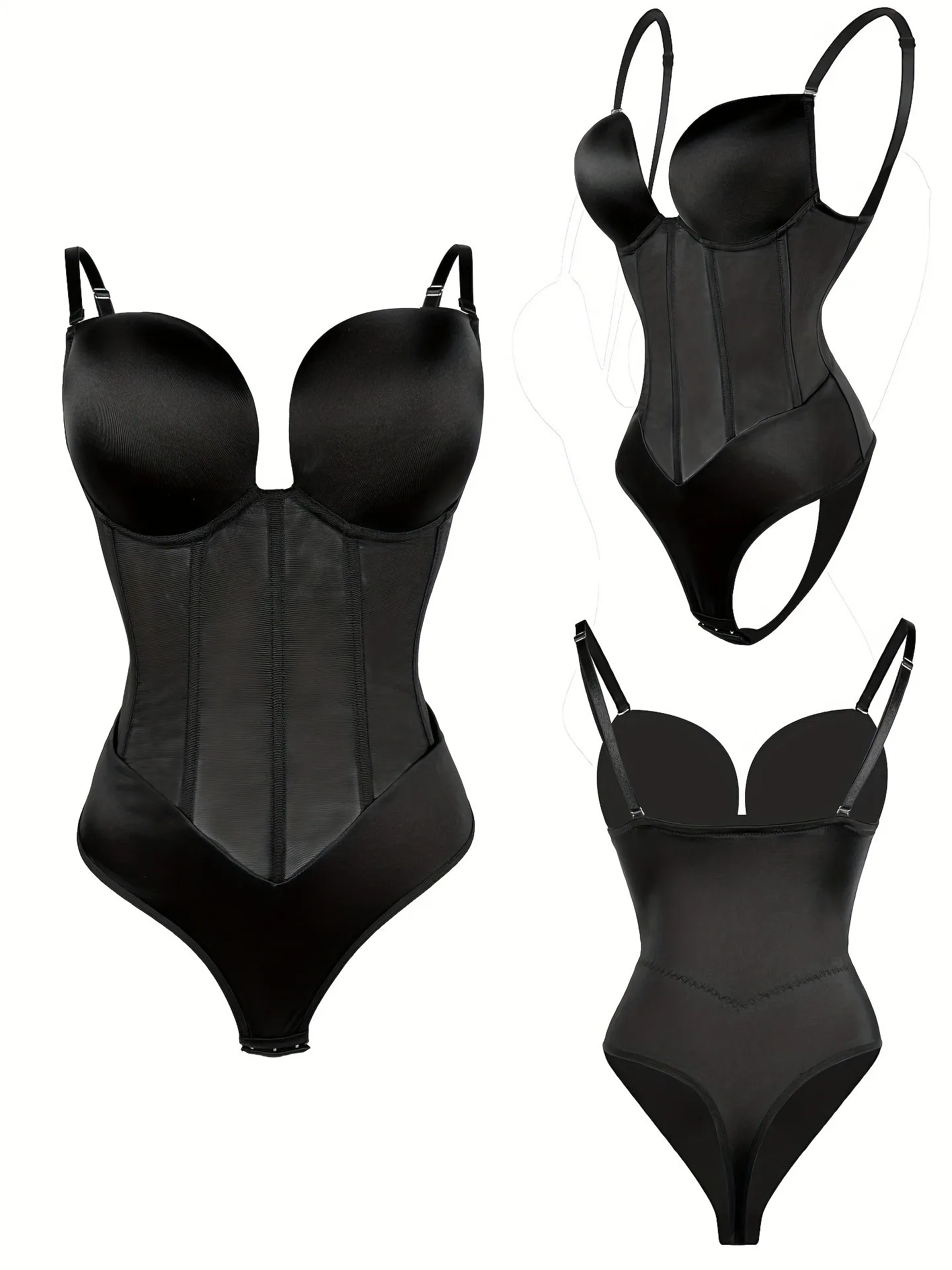 

Backless Solid Low Cut Shapewear Bodysuit Tummy Control Waist Trainer Thong Slimmer Women Underwear