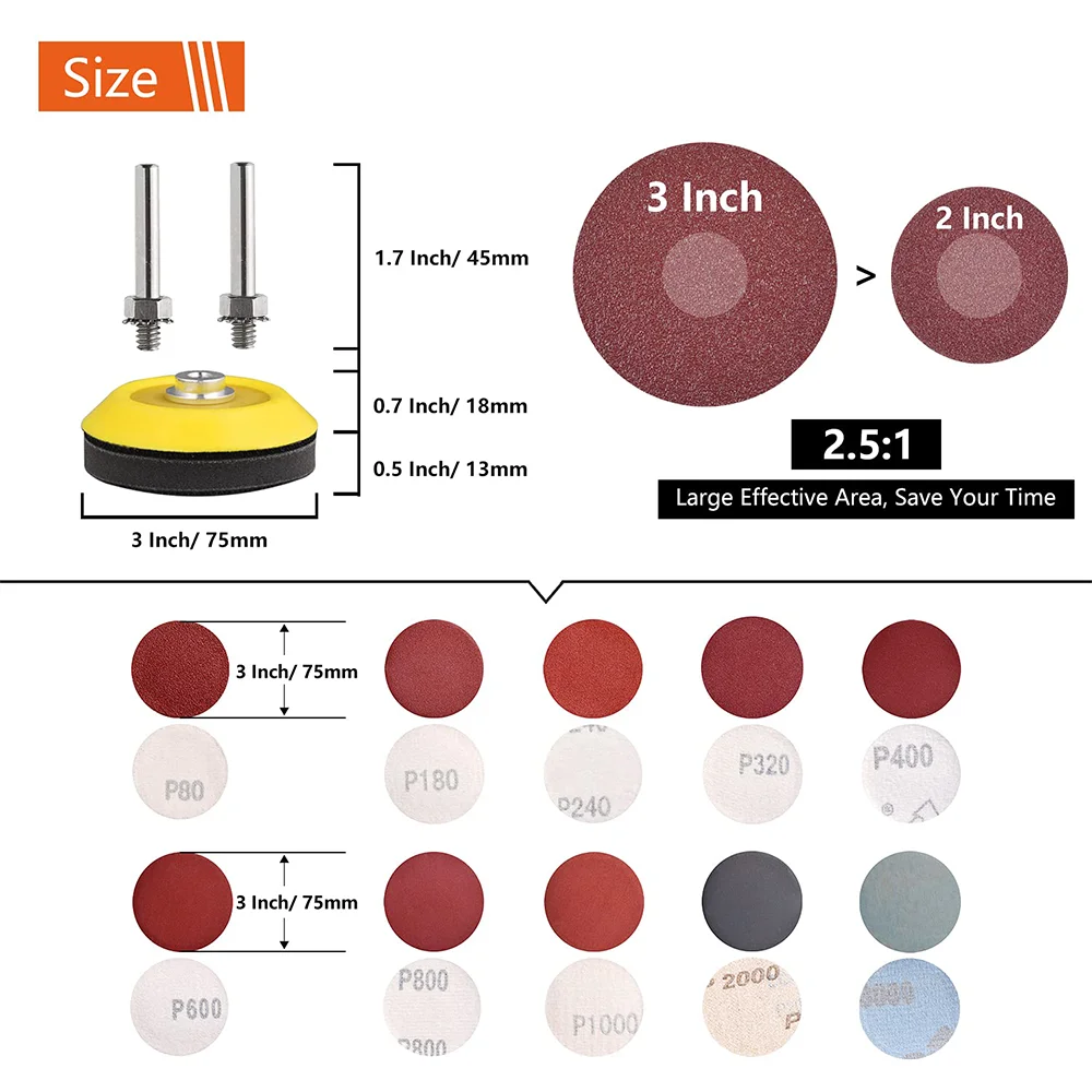 105 pcs 3inch Sanding Discs Pad And 2 Polished Sponge Sand Block Drilling Machine Kits For Drill Grinder Rotary Tools Attachment