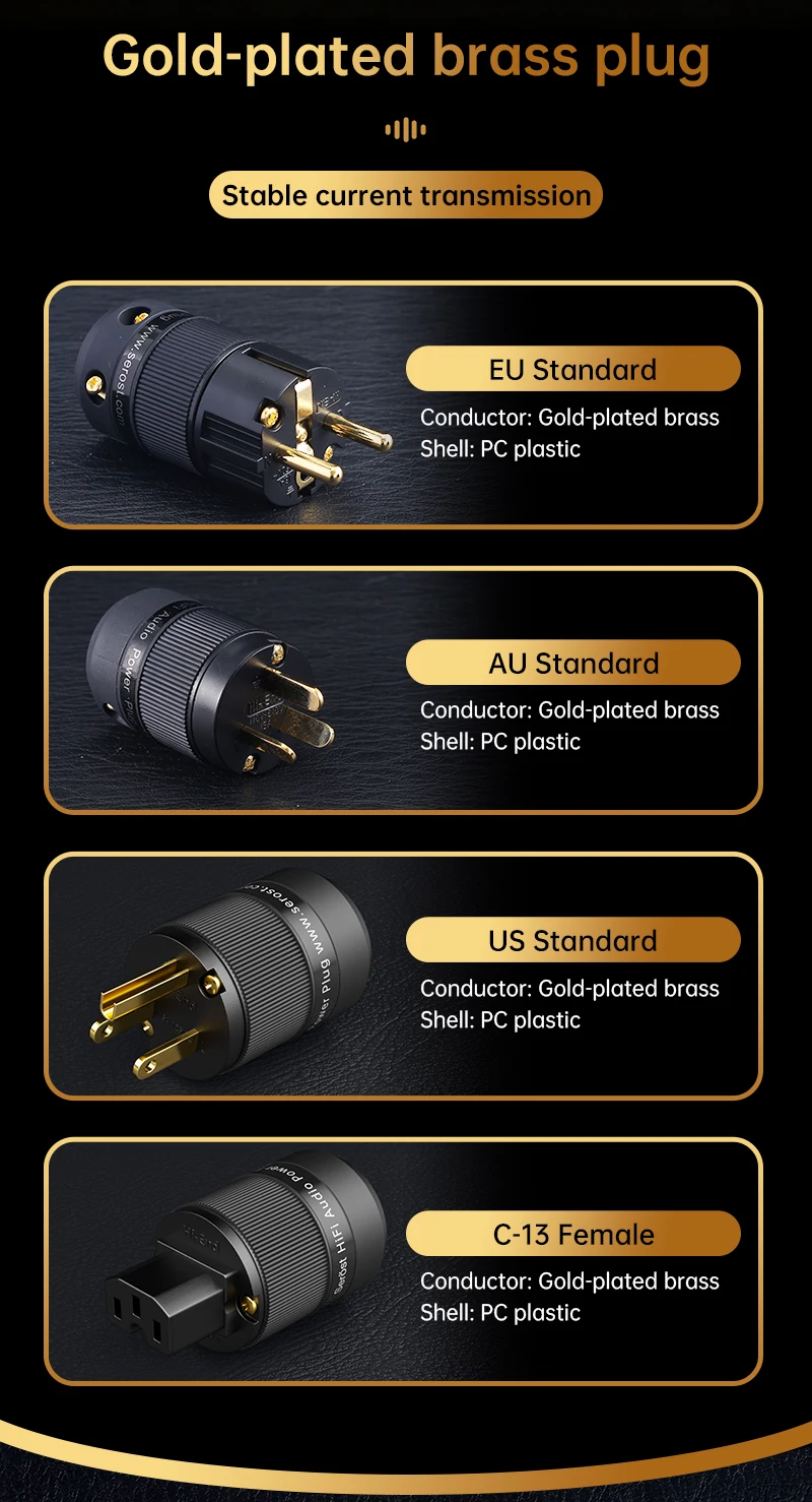 Serost Star HiFi-Audiokabel aus sauerstofffreiem Kupfer mit US-, EU- und AU-Stecker auf C13-Stecker für CD-Player, DAC, Front- und Endstufenverstärker, Lautsprecher. – Detail 7