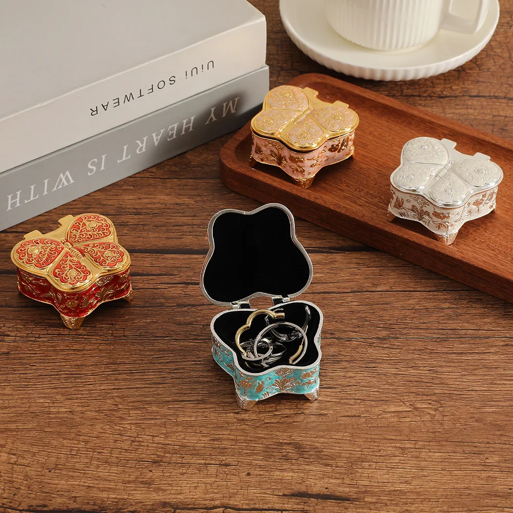 Vintage Metal Butterfly Shape Jewelry Box Rings Necklaces Earrings Trinket Gift Box Organizer Keepsakes Case for Girls Women