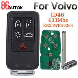 Car Remote Smart Key FCCID KR55WK49264 for Volvo XC60 S60 S60L V40 V60 S80 XC70 433Mhz FSK ID46 Car Key Fob Case Cover 5 Buttons