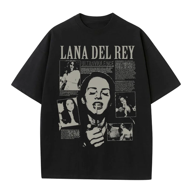 

Футболка Lana Del Rey Ultraviolet Vintage Collage, черная, хлопковая, 2026, летняя, ретро, уличный стиль, повседневная, с коротким рукавом