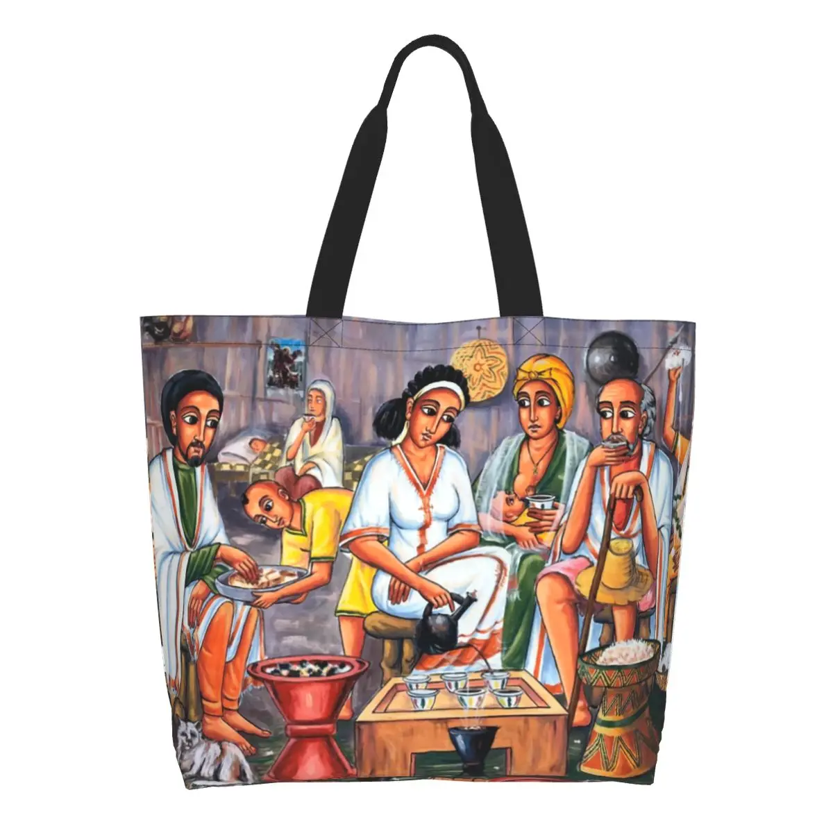 

Изготовленная на заказ сумка для покупок в эфиопской кофейной церемонии, холщовая сумка-тоут с принтом, большая вместительная портативная сумка