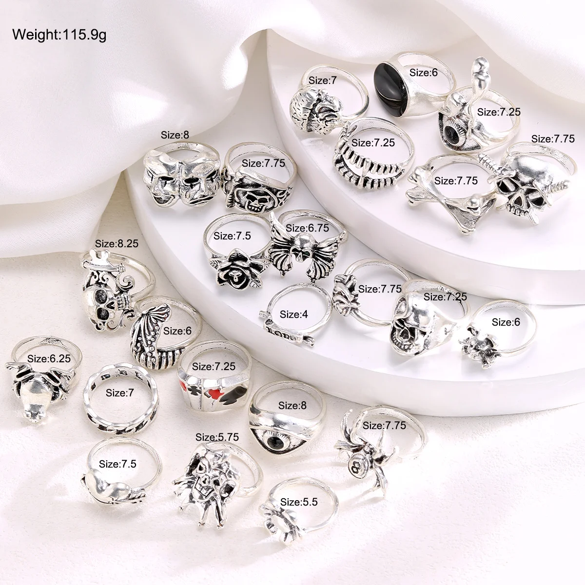 24 Pcs/Set Gothic Ring Set for Women Men Fashion Clown Face Devil Smile Face Pattern Finger Rings Punk Halloween Jewelry Gifts image 6