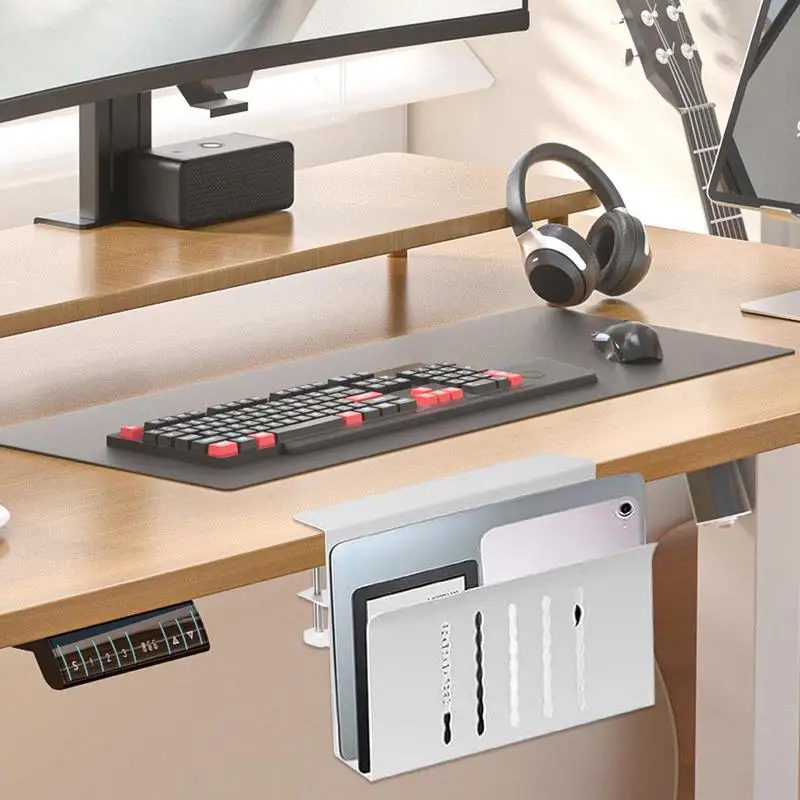 ที่หนีบบนโต๊ะจัดระเบียบอะลูมินัมอัลลอยยึดบนชั้นวางแล็ปท็อปไม่เจาะขาตั้งแล็ปท็อปแบบลอยอยู่ใต้โต๊ะหนีบบน