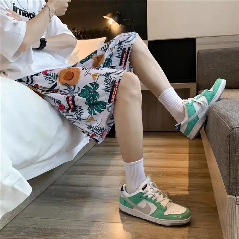 Bãi Thoáng Đầu Gối Chiều Dài Quần Short Nhiệt Đới In Rời Cổ Loungewear Ins Ulzzang Oversize Ngày Lễ Đồng Bằng Phòng Chờ Quần Short