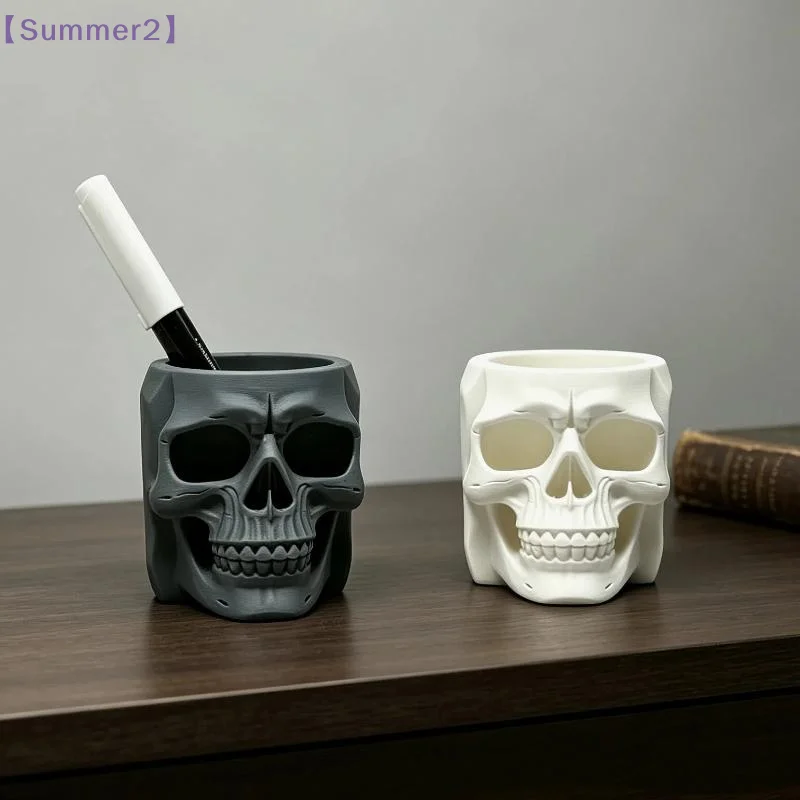 New Model Skull Shaped Pen Pencil Holder Home Office Desk Makeup Supplies Office Organizer Accessory Prop〔Sum2〕