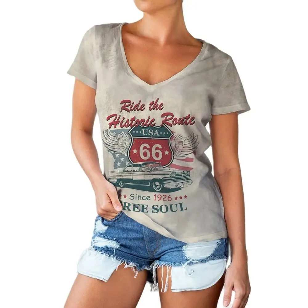 T-Shirt da donna Vintage Route 66 estiva t-Shirt stampate moda americana camicia a maniche corte oversize classica top abiti da donna