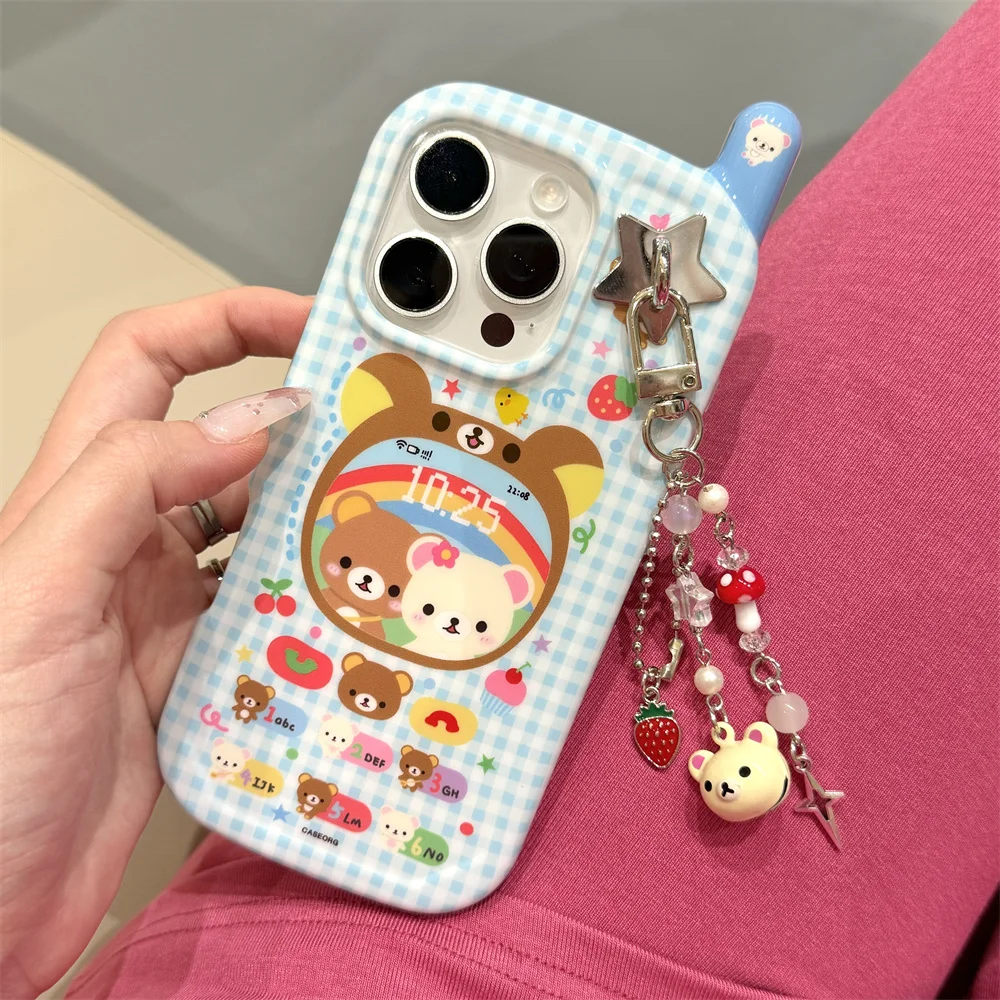 

Korean 3D Bear Hang Phone Chain Lanyard Soft Case for iphone 12 13 14 15 16 Pro Max XR XS X Luxury Cute Cover