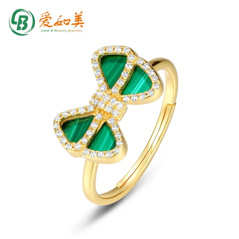 

New Japanese and Korean Light Luxury Retro Bow Ring 18K Gold PT950 Platinum Silver Plated 7-Layer Gold Peacock Stone Ring