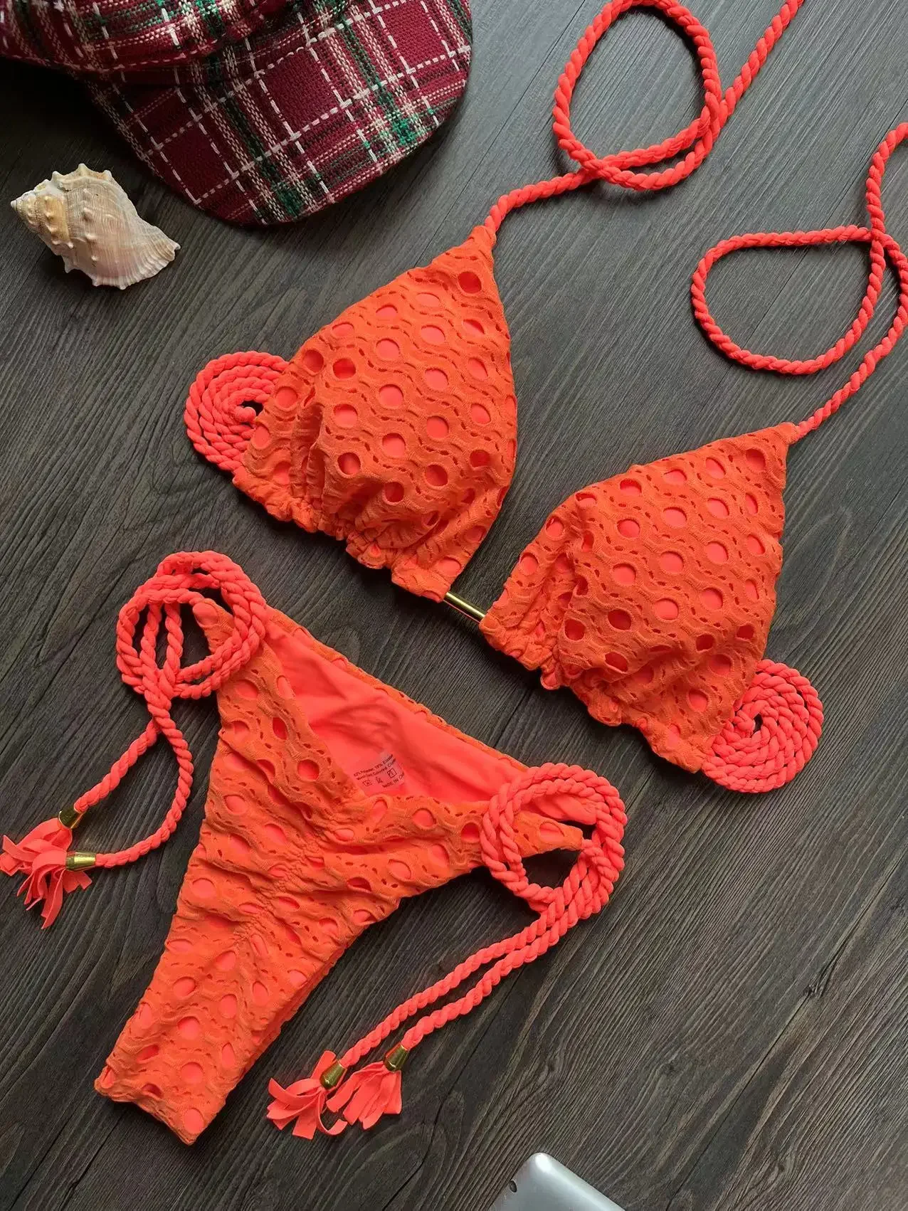 RUOTONSEPT セクシーな中空アウト編組ロープビキニセット水着女性の水着三角形固体水着ブラジル Biquinis