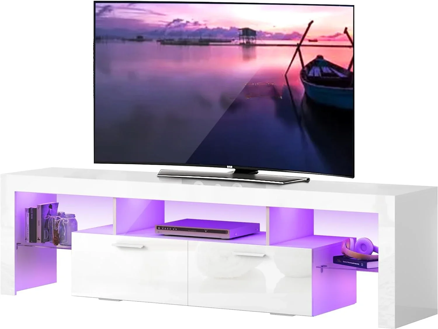 Modern LED 71 inch Long TV Stand with Storage Drawer for 50-80 Inch TVs, TV Console with High Glossy Entertainment Center