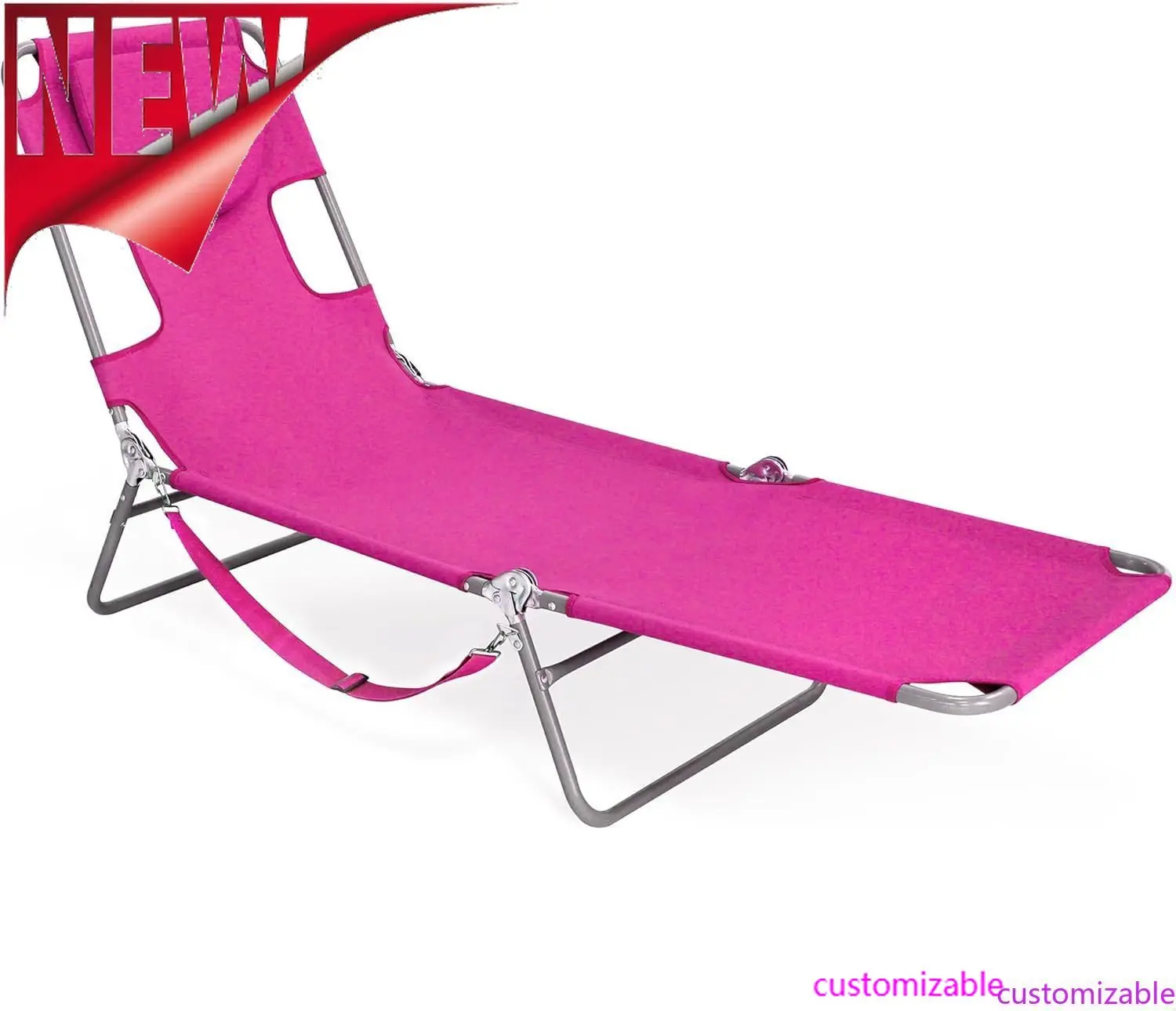 Anpassbare 72" x 22" Chaiselongue, tragbare, leichte Liegestuhl, Outdoor-Terrasse, Strand, Rasen, Camping, Pool, Bräunungsstuhl
