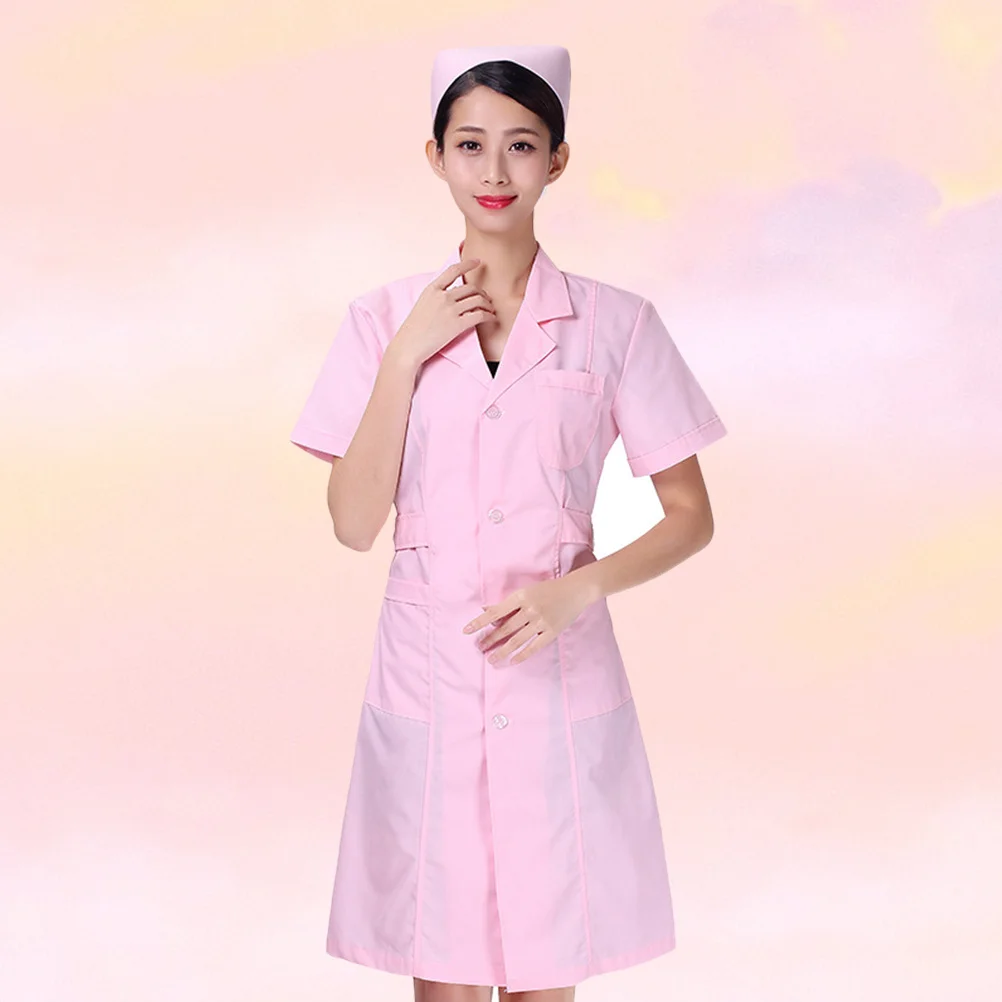 Seragam Perawat Pakaian Rumah Sakit Ringan Katun Lengan Pendek V Neck Warna Pink Untuk Klinik Laboratorium Ahli Kecantikan Farmasi