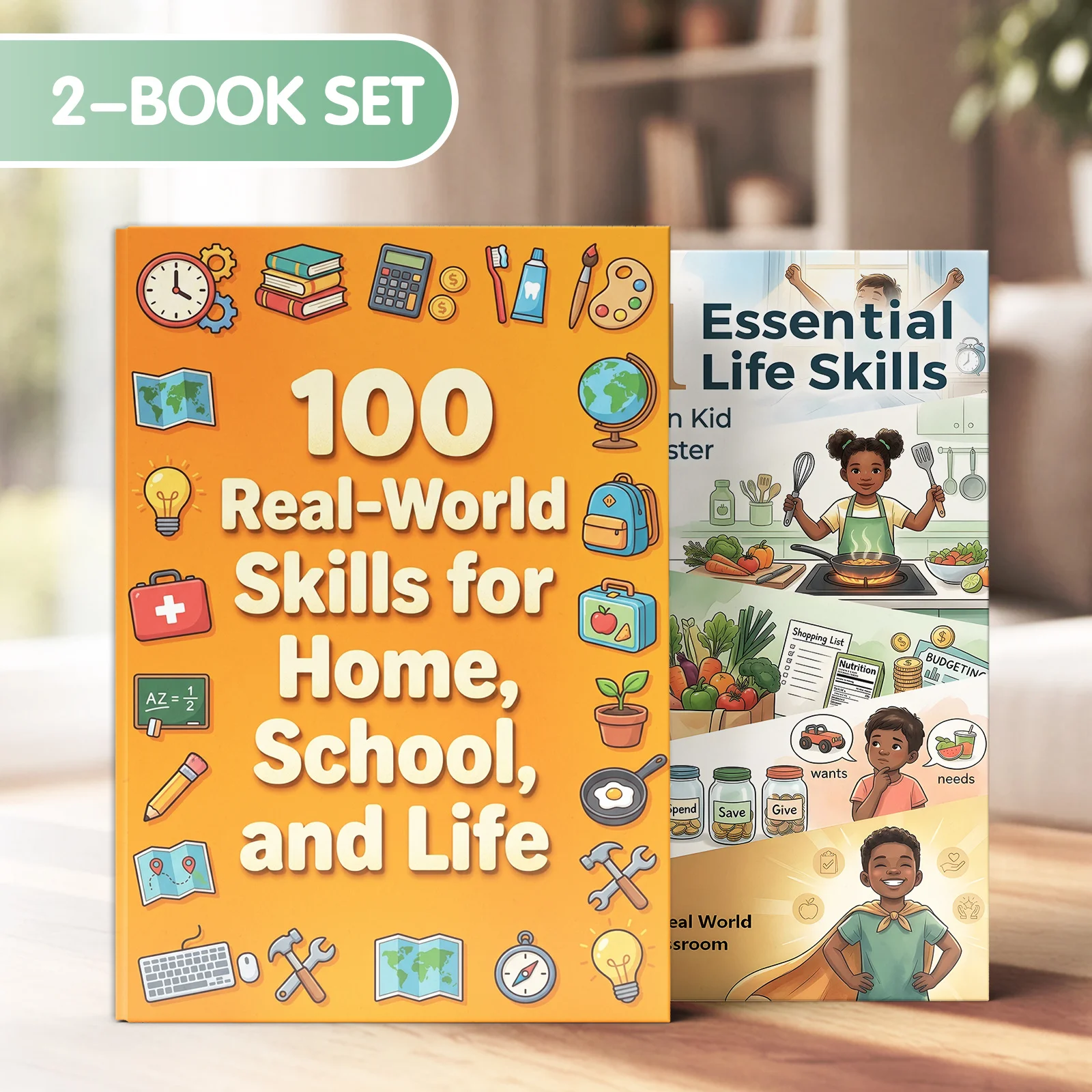 2-Volume Real-World Life Skills Collection for Children, 100 Real-World Skills for Home, School, and Life