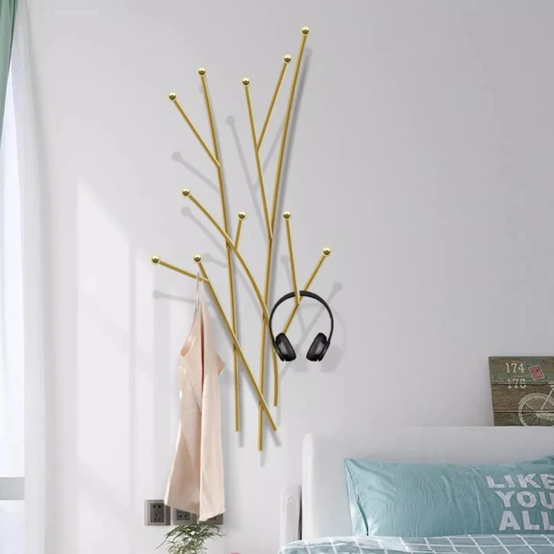 Nordic Light Luxury Entrance Metal Coat Rack Creative Wall Hooks Simple Living Room Bedroom Clothes Hanger Storage Rack