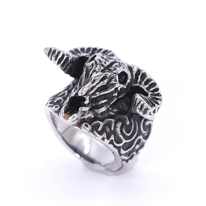 

WDM Jewelry Viking Goat Head Skull Stainless Steel Ring Satanic Goat Domineering Gothic Skull Finger Ring Jewelry Accessories