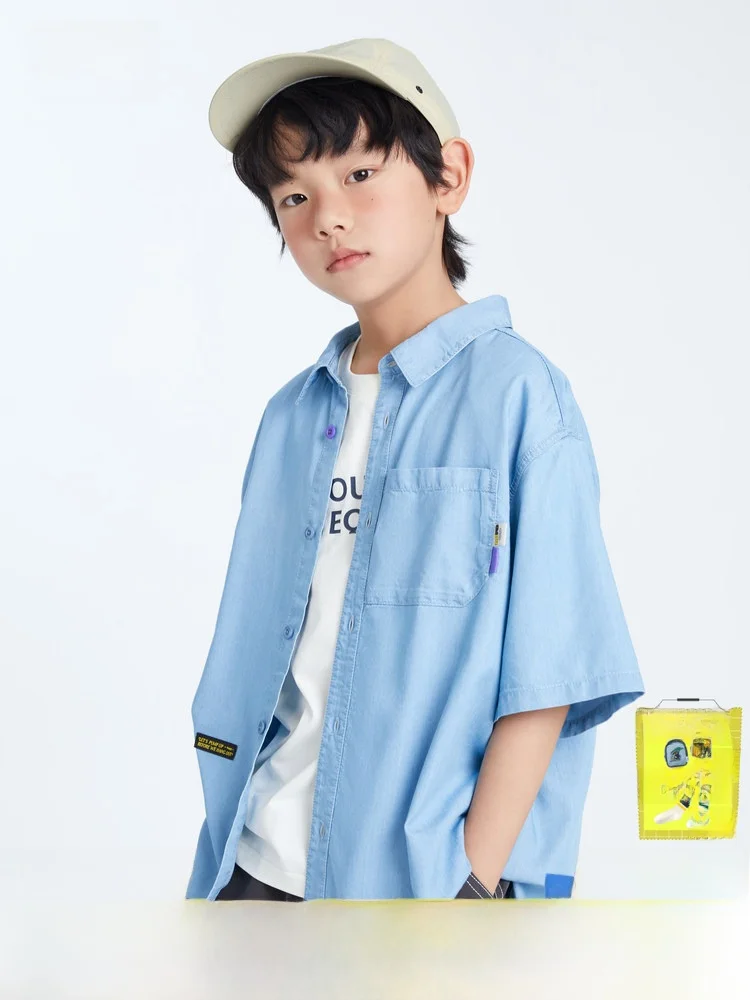 

Mipo SS24 Summer Children's Loose Denim Short Sleeve Shirt Boys Girls Casual Style Comfortable Breathable Clothing