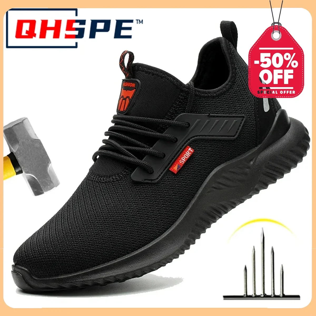 Safety Shoes Men With Steel Toe Cap Anti-smash Men Work Shoes Sneakers Light Puncture-Proof Indestructible Shoes Dropshipping