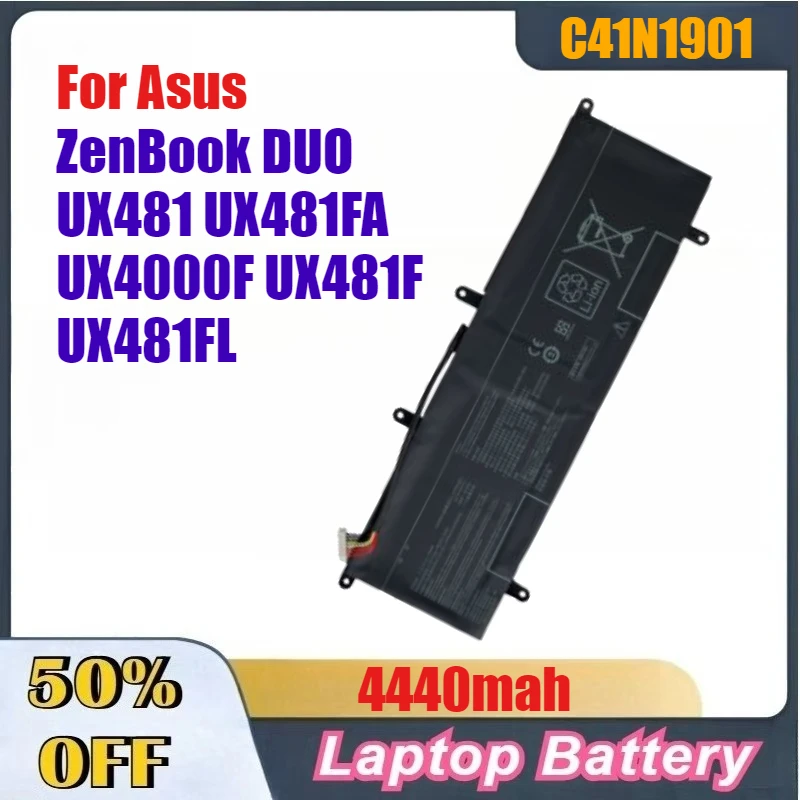 Baterai Laptop Berkinerja Tinggi 4440mAh C41N1901 untuk Asus ZenBook DUO UX481 UX481FA UX4000F UX481F UX481FL