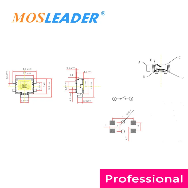 Mosleader 1000 stks 3*3.5 3x3.5 4 P SMD Tiny Kleine Kleine Schildpad toetsschakelaar 4 P Zijschakelaar knop met locatie Bulk Tape