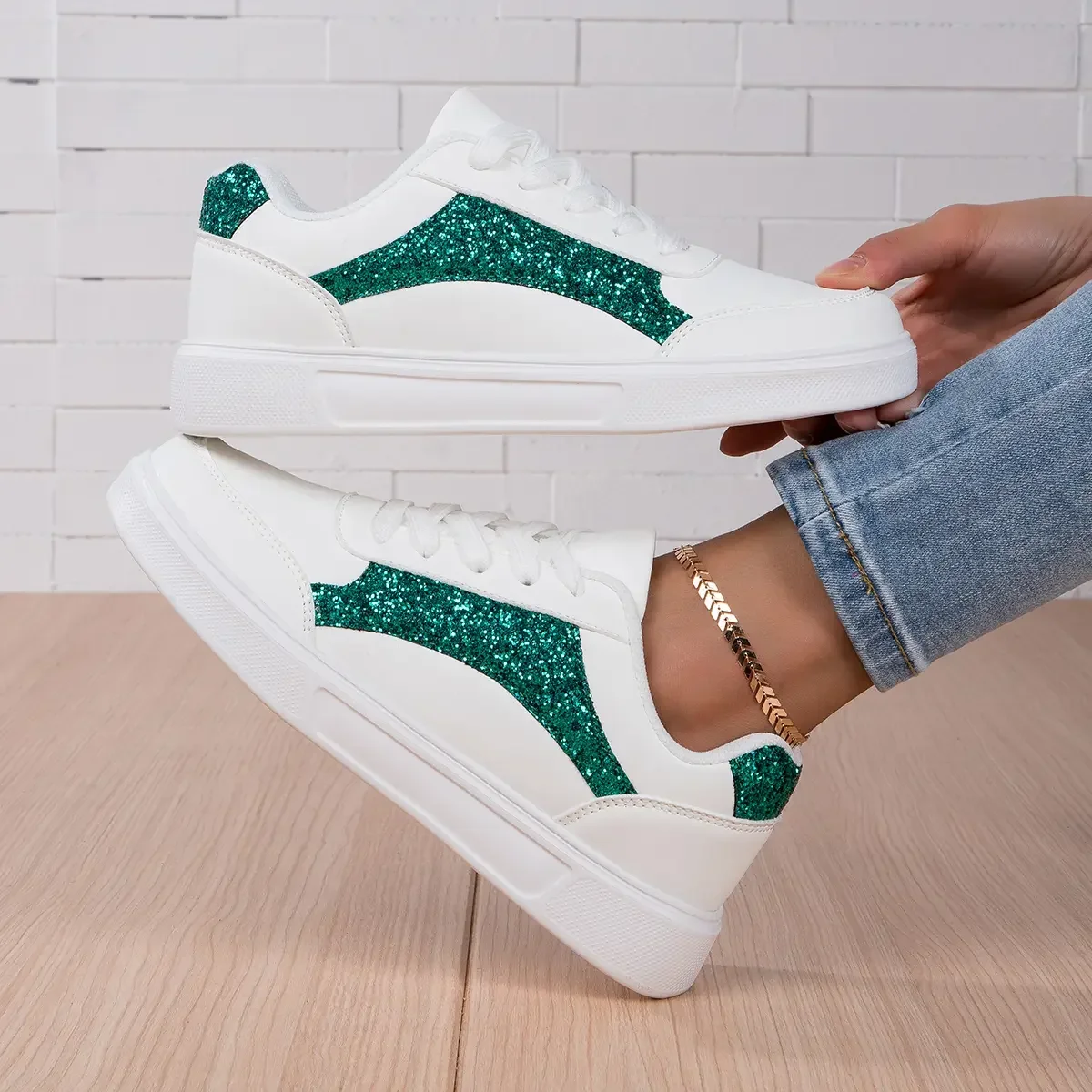 

Поп-обувь для фитнеса, спортивная повседневная обувь, спортивная одежда для прогулок, сверкающие украшения на белой обуви для женщин