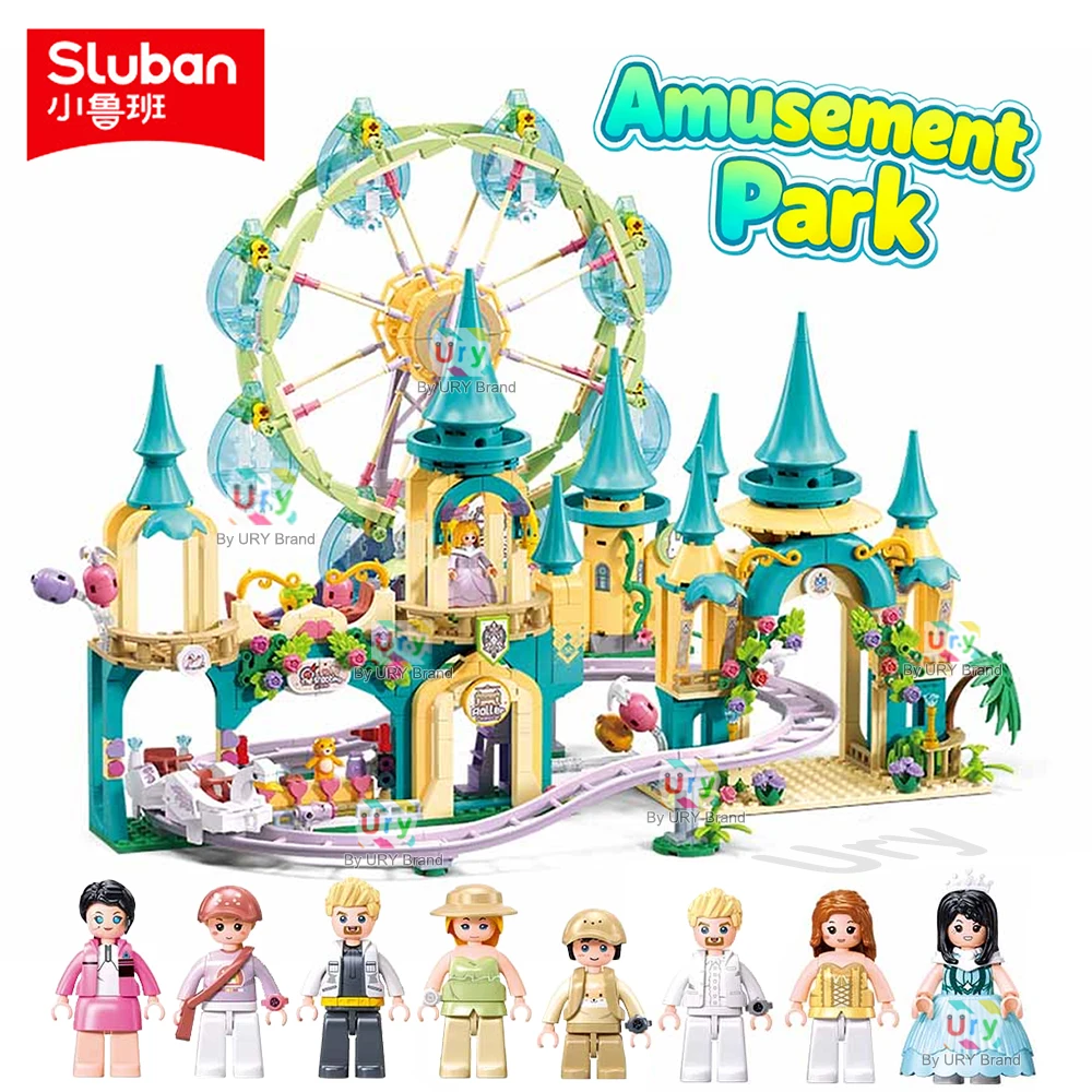 Sluban Friends City Amusement Shuttle Castle Roller Coaster Coaster Ferris Wheel Model Building Blocks Set DIY Toy for Gift