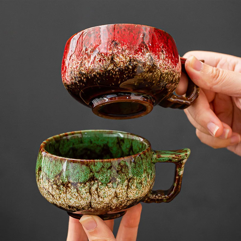 Tasse à café en céramique faite à la main, 2 pièces, glaçure au four, tasse à thé moderne Unique pour bureau, décoration de maison, cadeau