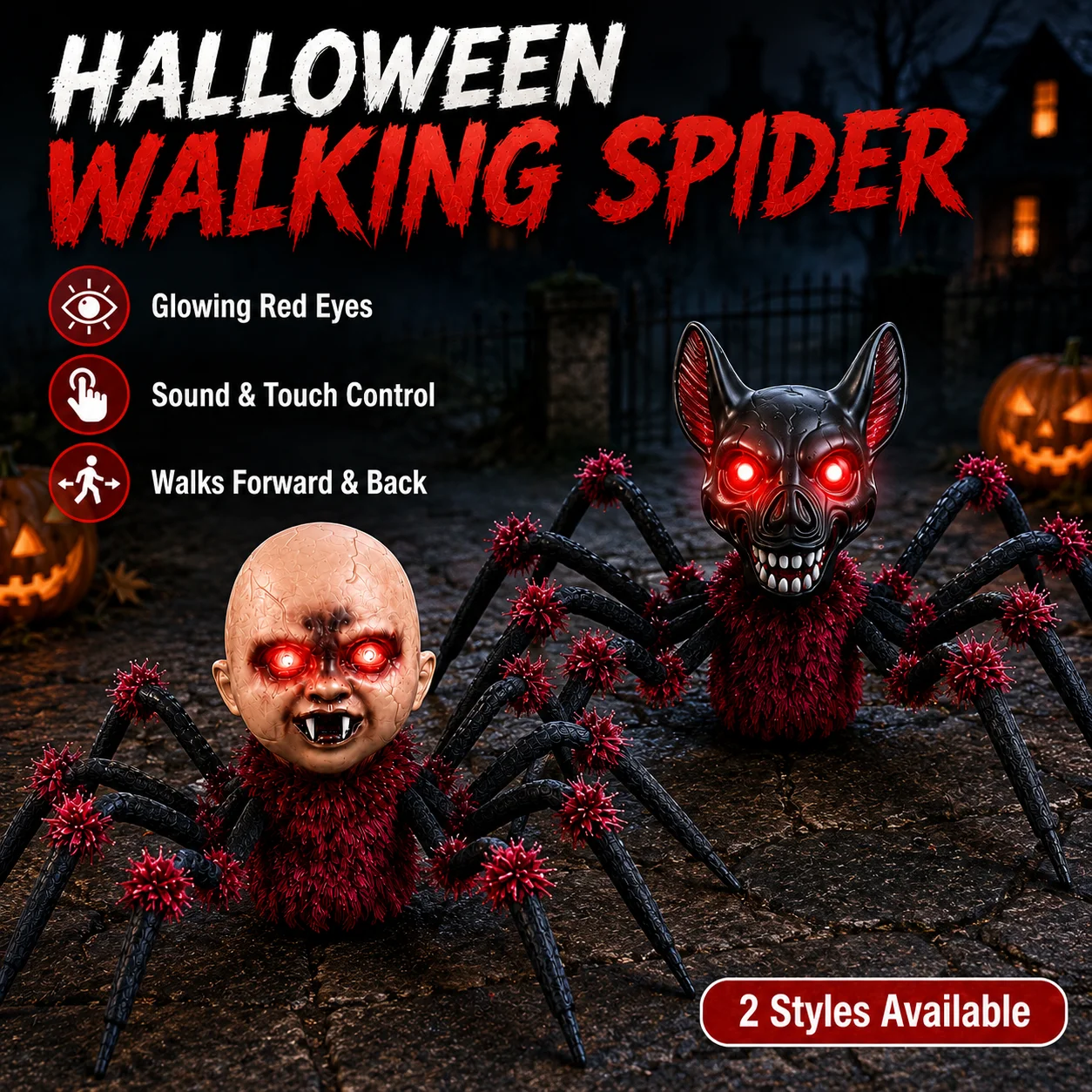 Halloween Horror Decoration Prop Lifelike Hanging Ghost Spider Pumpkin Lamp Scary Ornament Toy Haunted House Yard Party Decor