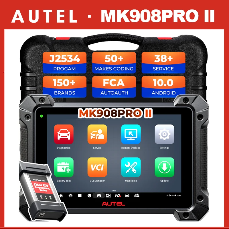 Autel MaxiCOM MK908PRO II أدوات تشخيص السيارات J2534 مبرمج Obd2 الماسح الضوئي ECU برمجة الترميز AutoScan 2.0