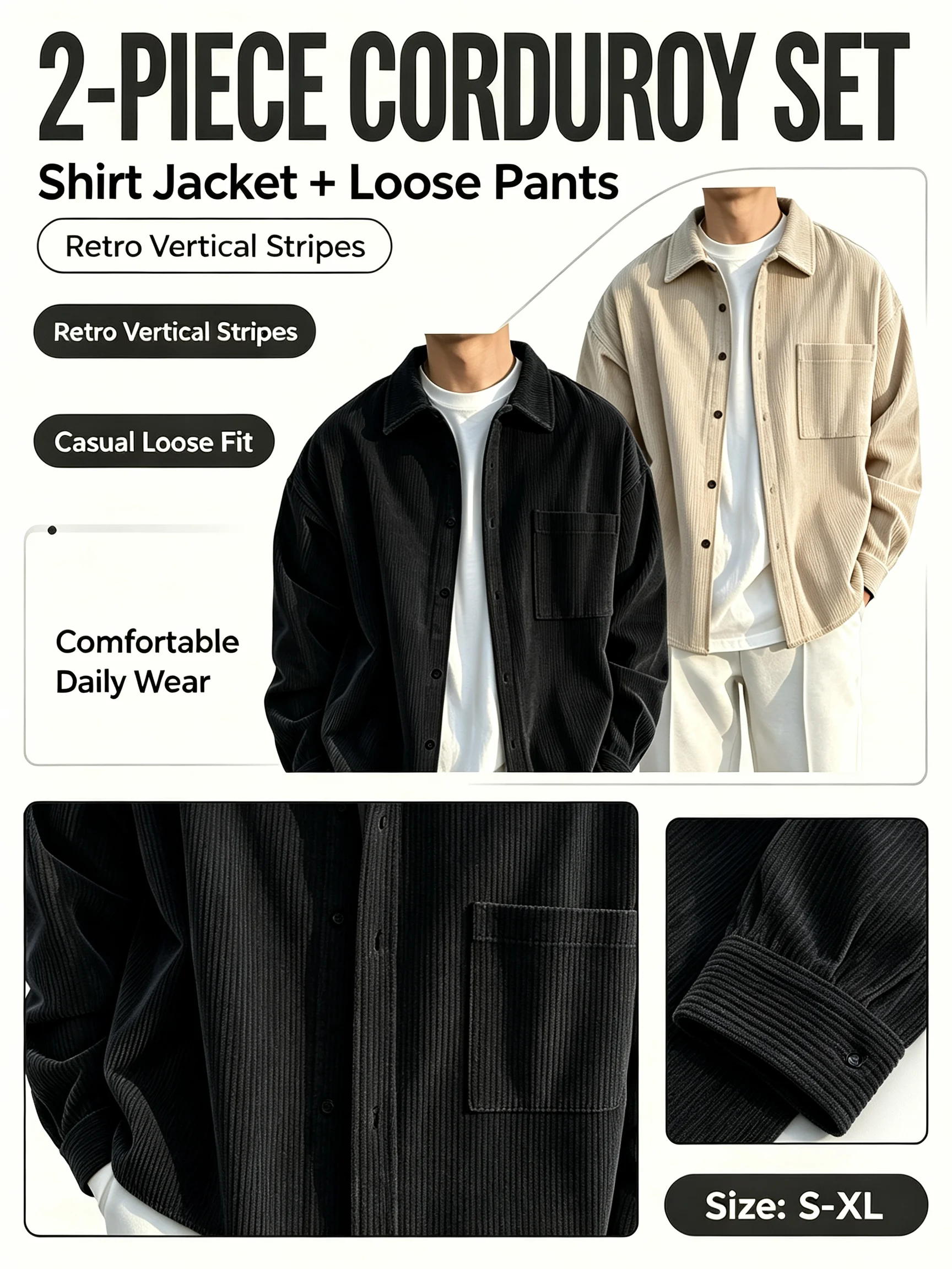 2 Pack Value Set: Package includes 2 pieces of corduroy shirt jackets, great for replacement and daily matching.