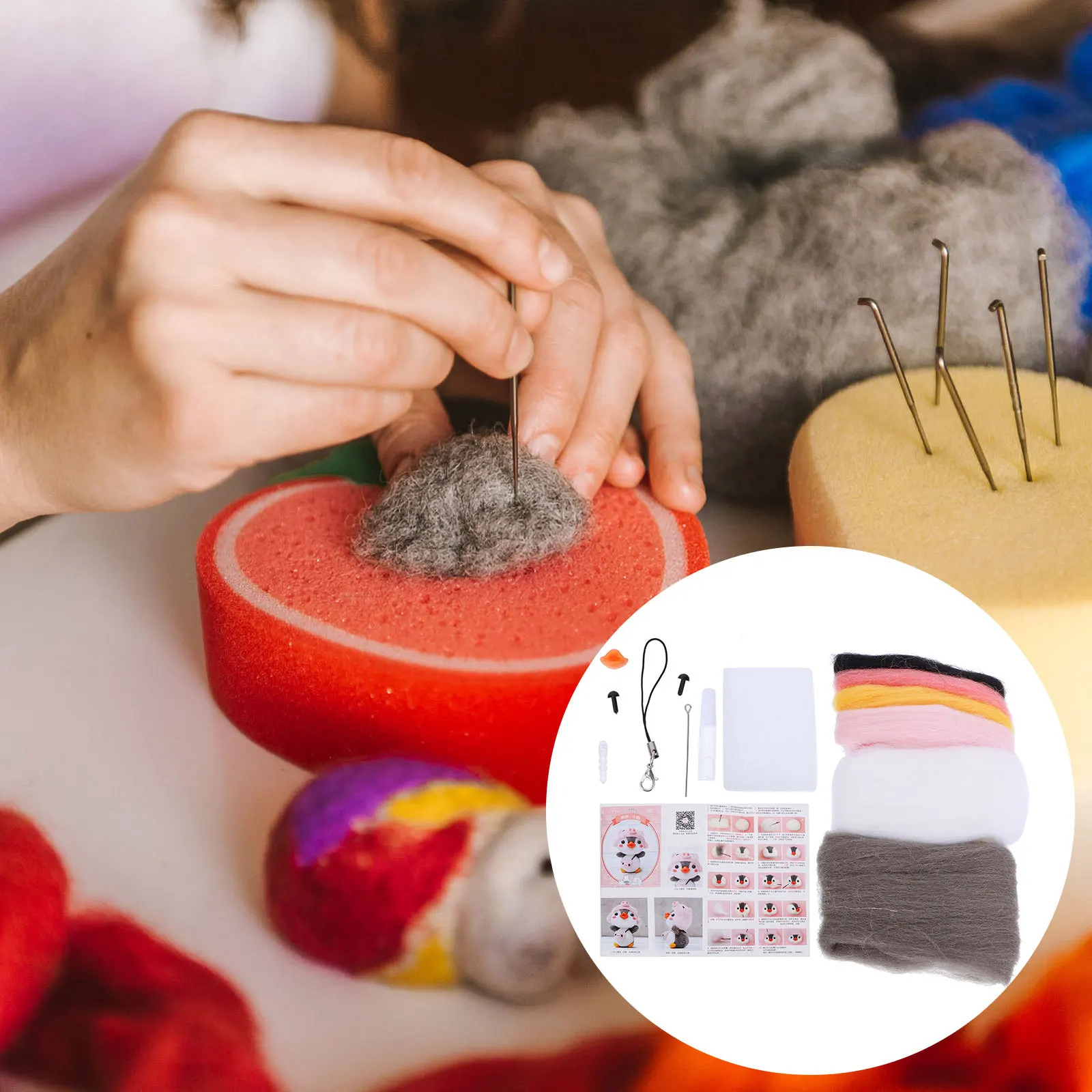 

1Set DIY Needle Felting Kit Penguin Mini Wool Felting Craft Supplies Home Ornaments Creative DIY Material Set Penguin Ornament