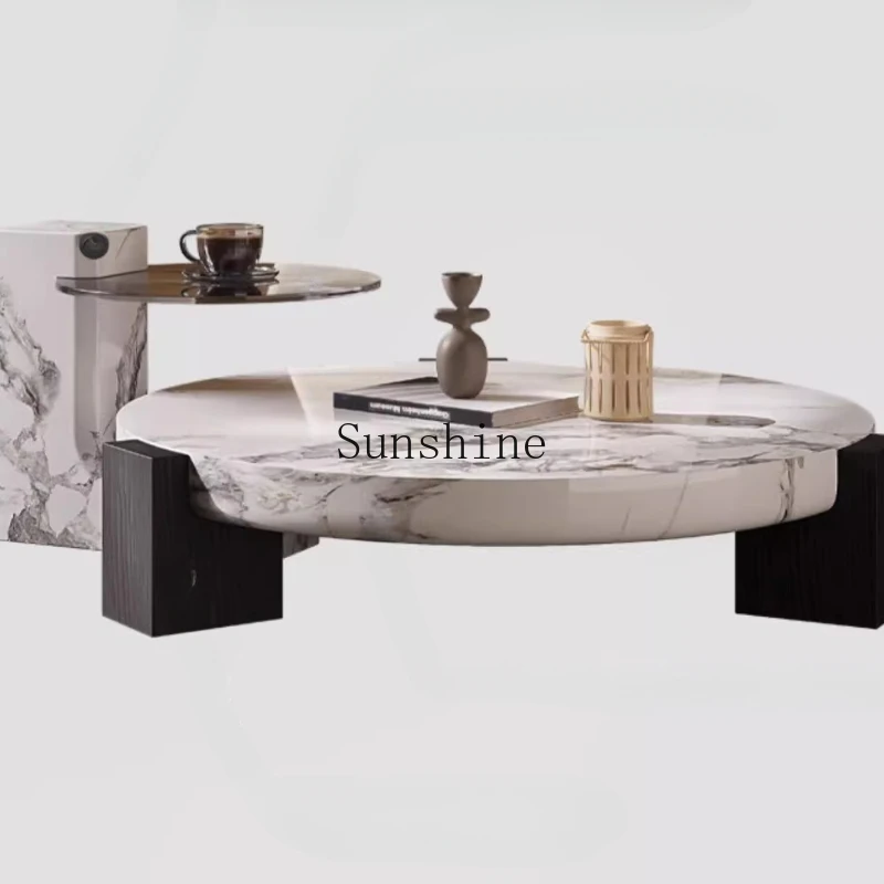 

Italian minimalist marble creative small apartment size round coffee table high and low combination