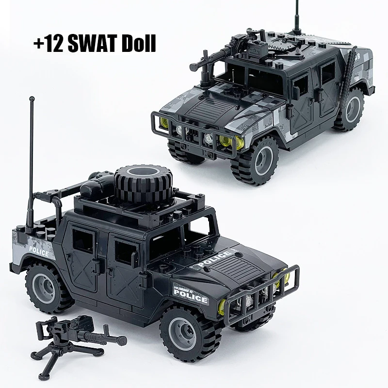 

12pcs SWAT Special Force Soldier Military Jeeps Car Vehicle Model Weapons Building Block Doll Action Figure Toy For Children