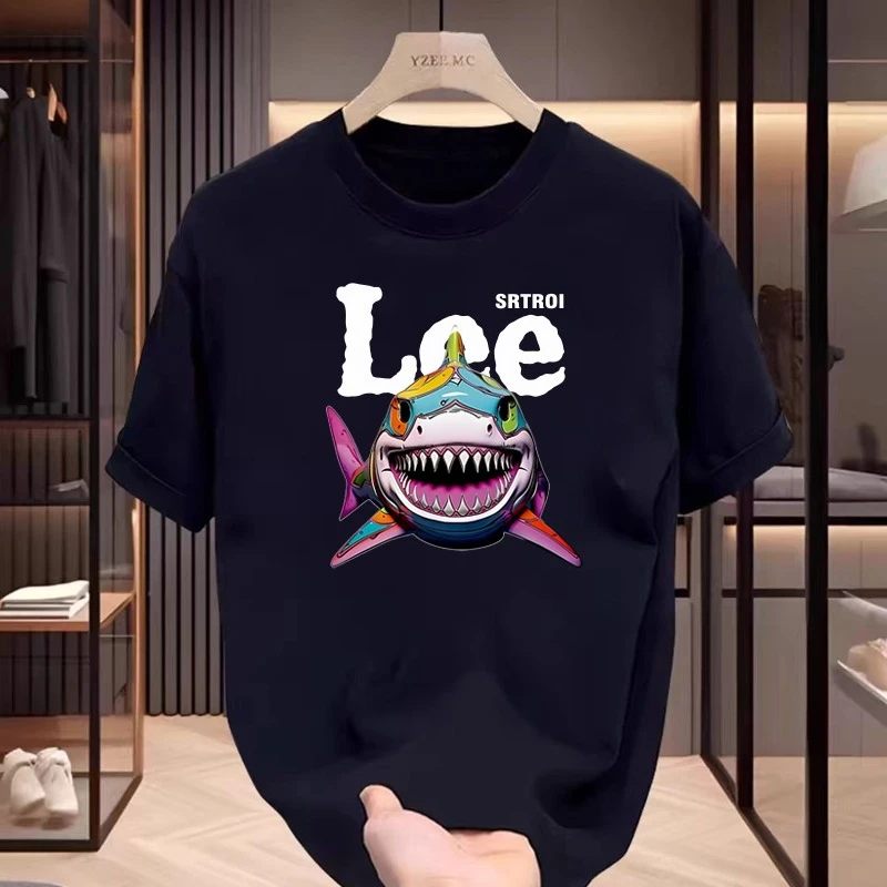 

LEE Shark Print T-Shirt Men Women Short Sleeve High Quality Cotton Tees Luxury Brand T-shirt Streetwear Y2k Tops Men's Clothing
