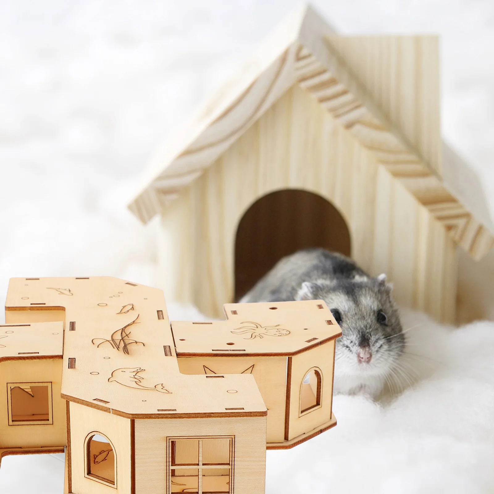 Hamster Toy Tunnel Maze Pet House Hideoutanimal Wooden Tunnels Castle Labyrinth Tube Supplies Gerbil Tubes Chew Hideaway Wood