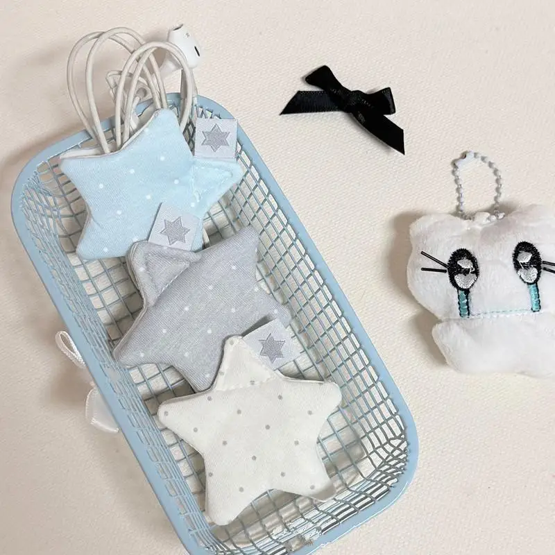 Y2k Japanese Earphone Decoration Accessories Handmade Fabric Star Wave Point Earphone Storage Bag Data Cable Organizer