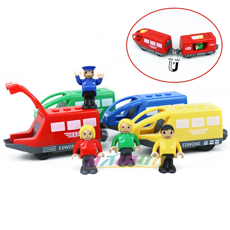 แม่เหล็กไฟฟ้ารถไฟตุ๊กตาเล็กๆDiecast Slotของเล่นรถไฟไม้ใช้งานร่วมกับหัวรถจักรรถไฟไฟฟ้าสําหรับเด็ก