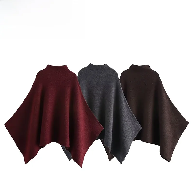 

ZBZA Autumn New Asymmetric Knitted Cloak Coat Women's Faion Design Street Sle Polyester Fiber Woolen Outerwear
