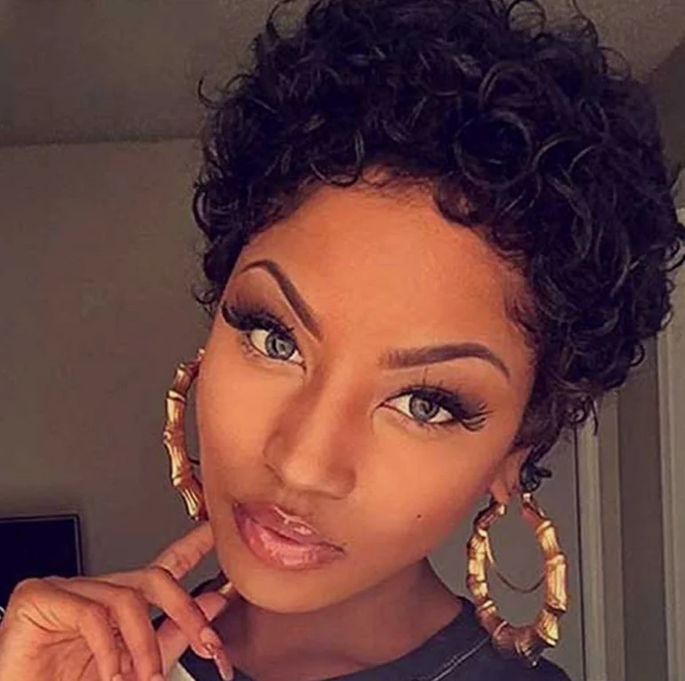 Women Pixie Wigs Short Black Curly Pixie Cut Wigs Loose Wave Synthetic Hair