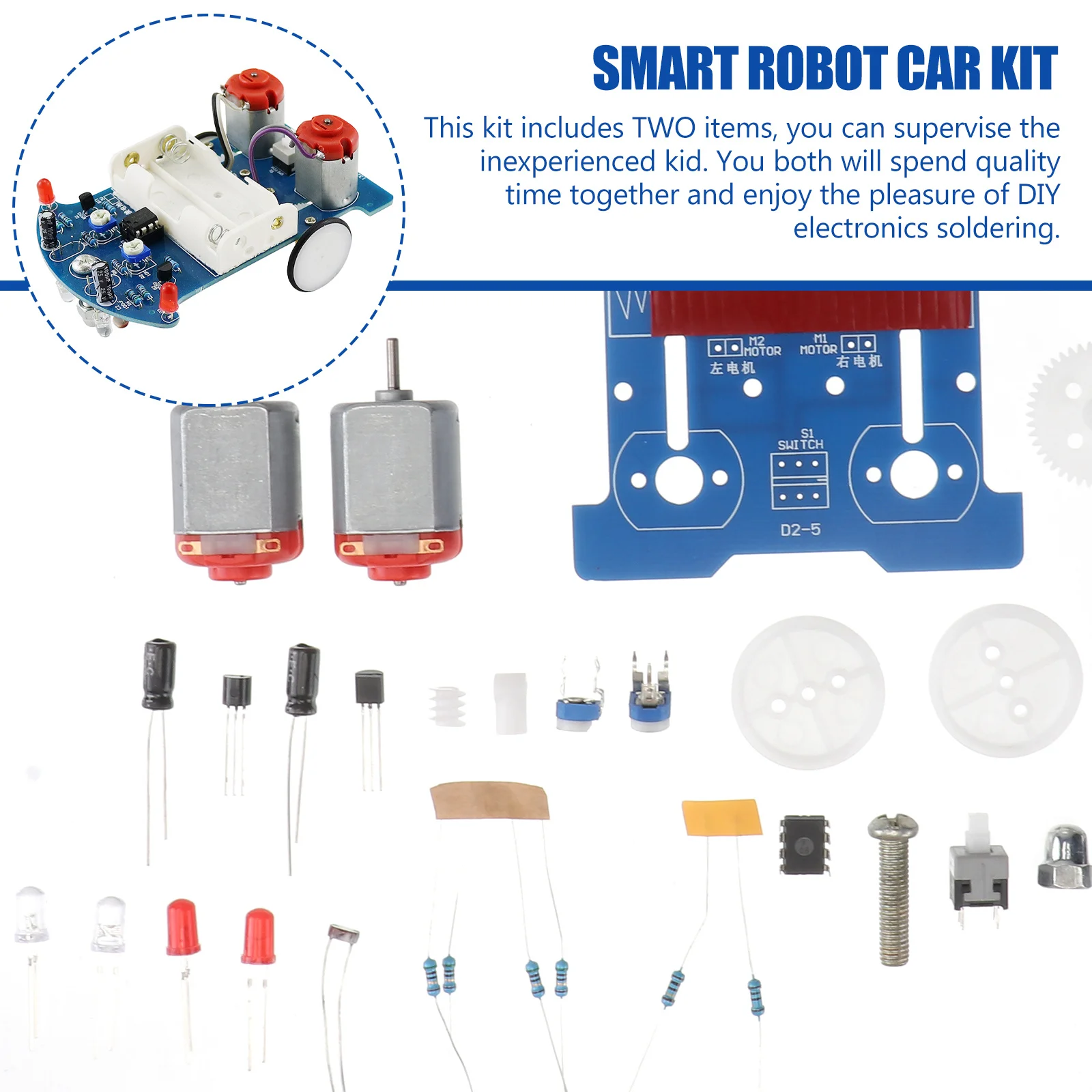 مجموعة واحدة من أدوات السيارة الروبوتية الذكية التي يمكنك صنعها بنفسك تجربة علمية مشروع لحام تعليمي للمبتدئين تتبع الخط الإلكتروني
