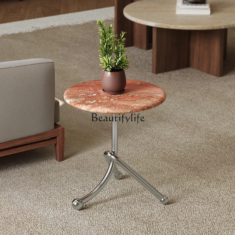 

Medieval marble travertine small round table living room mobile small coffee table