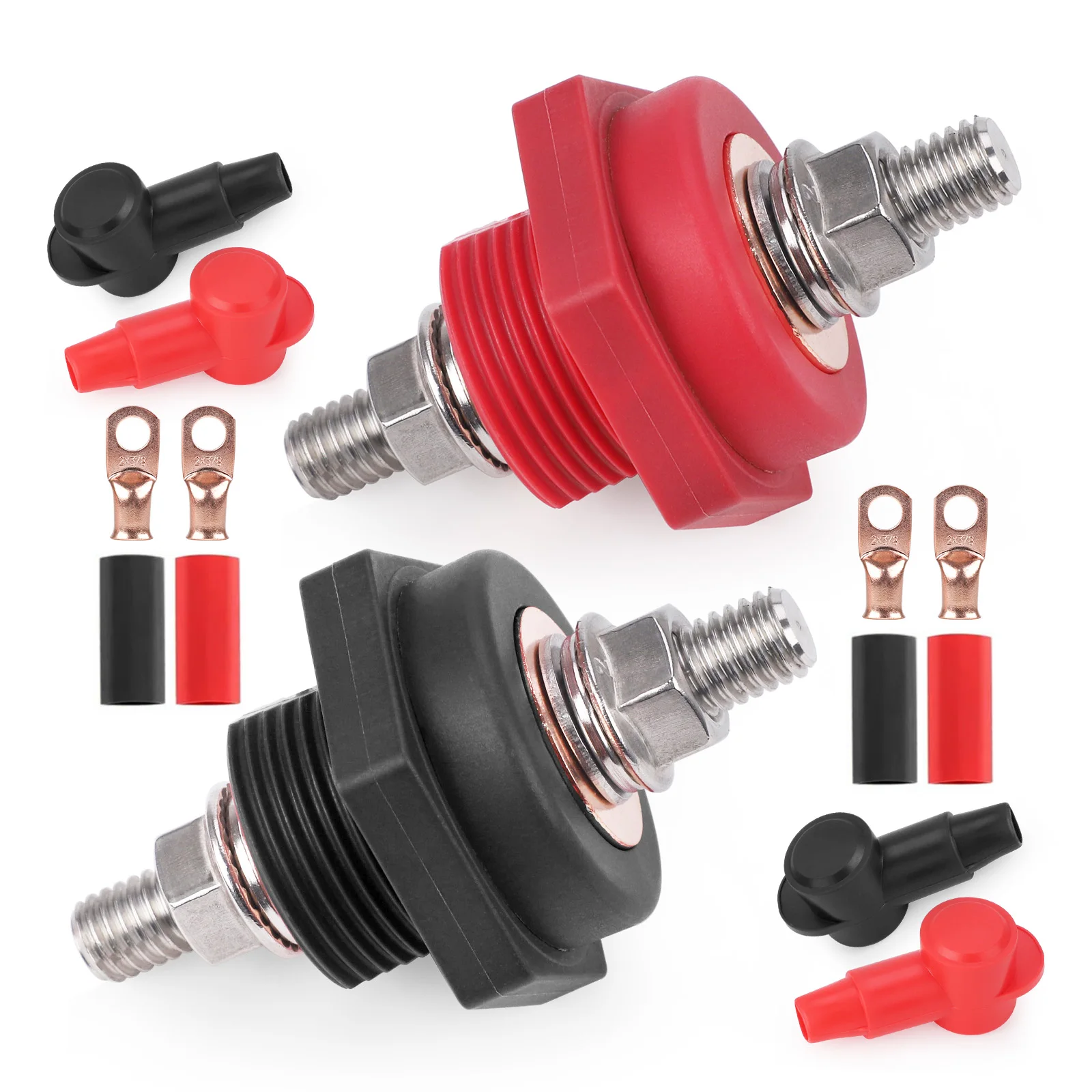 

300A 48V DC Post Connectors Brass Replacement Terminal Kit 3/8in Stud Battery Power Junction for Car Camping RV Truck Boat