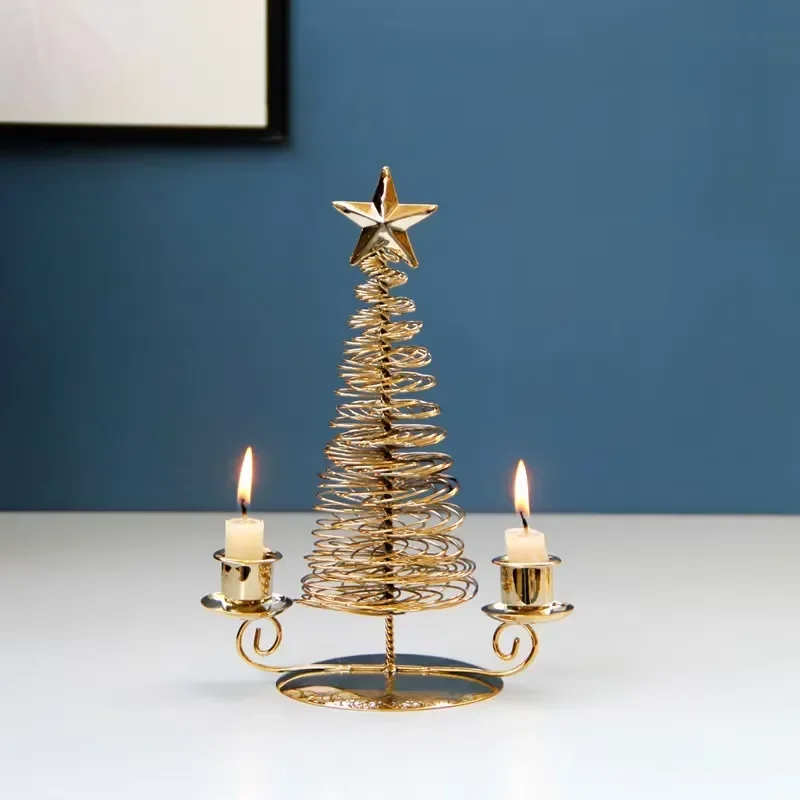 Home Decoration Iron Incense burner Ornaments Golden Metal Pine Christmas Tree Thin Candle Holder
