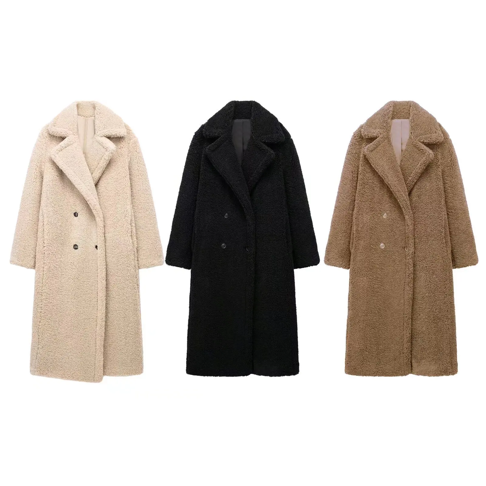 Winter new fleece long double-breasted warm coat coat woman