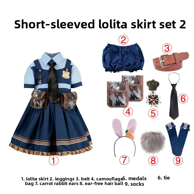Children's Police Uniform Costume for Girls | Lolita Performance Dress Set with Matching Hat and Hairband for Stage Show Cosplay