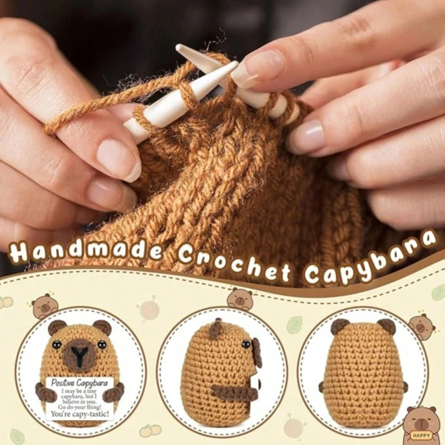 Hand-Woven Capybara Plush Pendant, Comes with an Encouraging Card, a Fun Gift to Give to Friends and Family Cute Design, Plus Encouraging Words, Warm and Sweet! Christmas Stocking Gift.