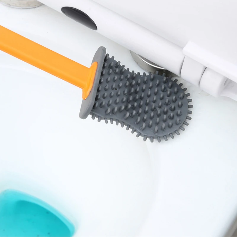 Long Handle Toilet Brush Silicone Brush Head Toilet Brush Shell Shape Holder No Dead Corner Wall-Mounted Cleaning Brush