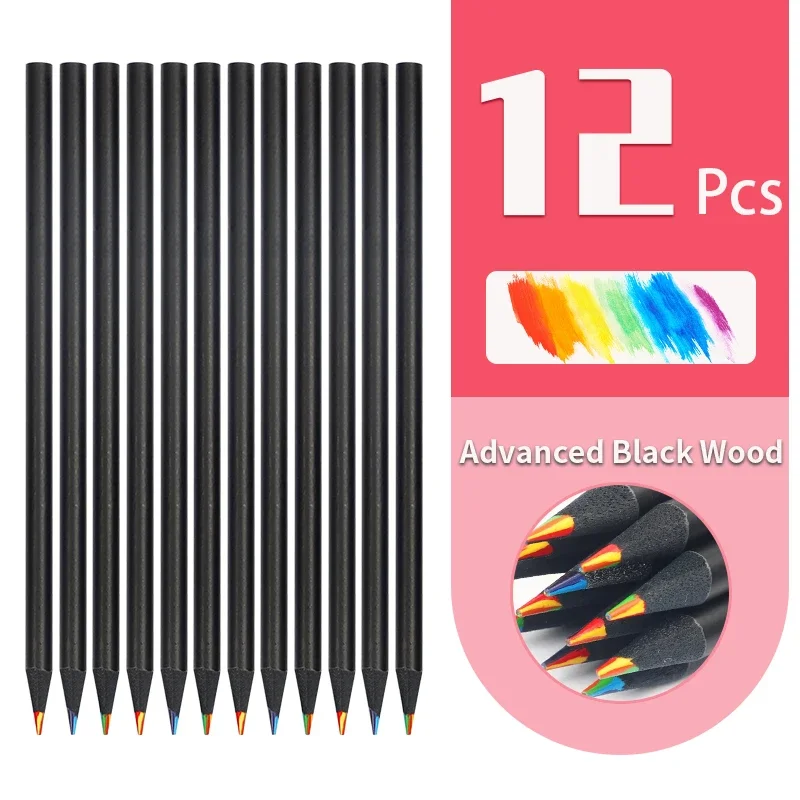 12/24/36/48Pcs Colored Black Wood Pencils 7 Color Rainbow Drawing Pencil for Sketching Doodling Coloring Painting New Year Gift